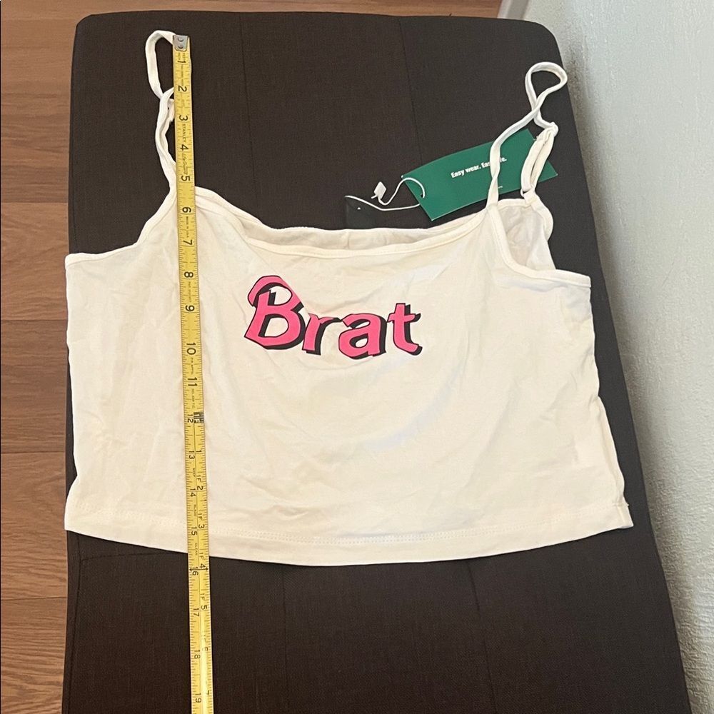 #1067+ SHEIN White 'Brat' Graphic Crop Top - Picture 2 of 5